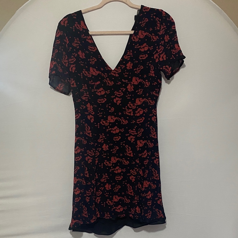All Saints Black and Red Patterned Mini Dress